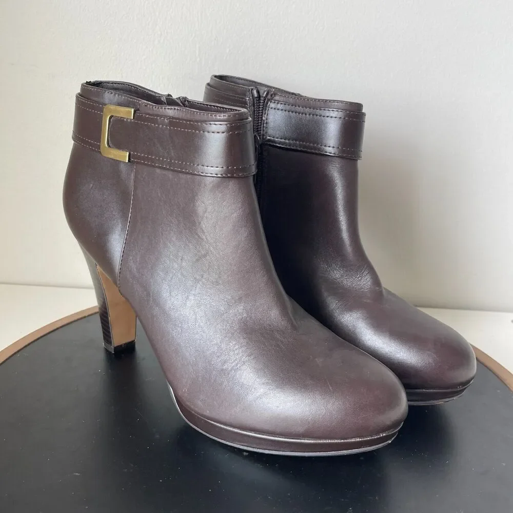 Giani Bernini Netty Bootie Women 11 M High Heel Brown Leather Ankle Classic Boot